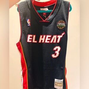 Mitchell & Ness El Heat #3 Black and Red Noche Latina Jersey